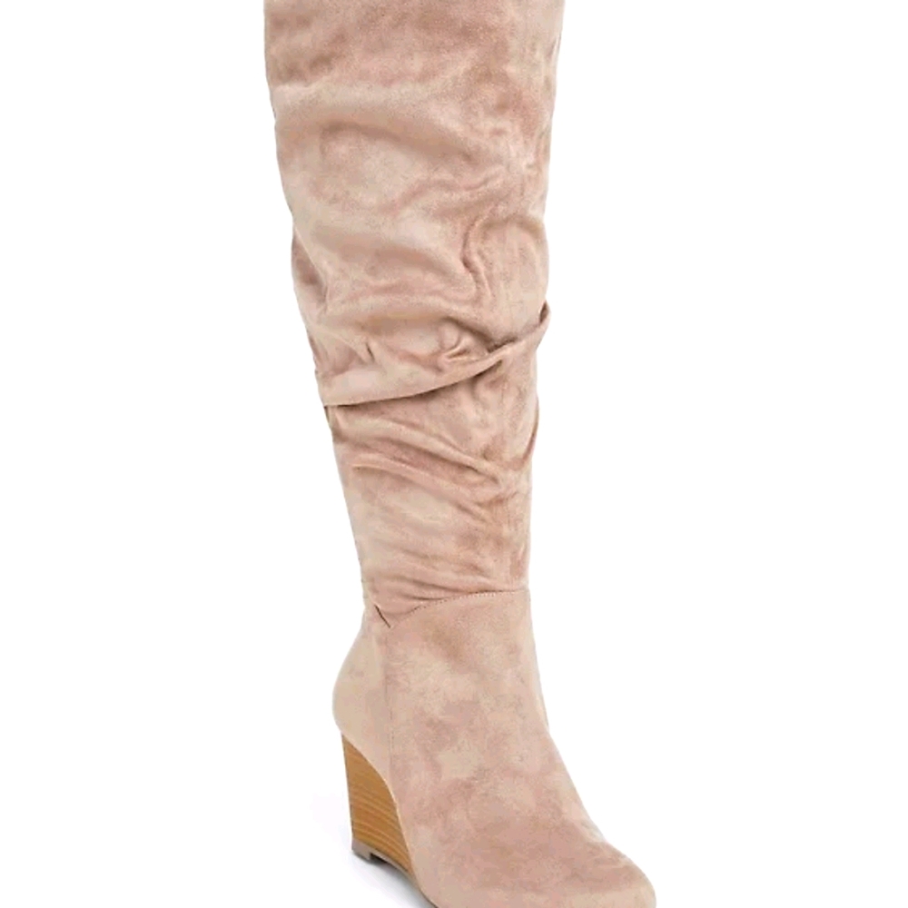 Torrid size 7 knee high wedge boots, taupe
